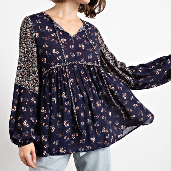 32. EASEL BLUE FLORAL PRINTED BABYDOLL TUNIC - Picture 5 of 5